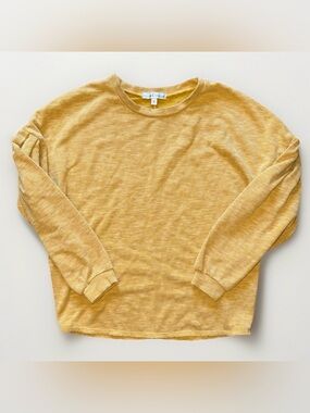 Moa Moa Mustard Ribbed Drop Shoulder Crew Neck 3/4 Sleeve Top